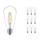 Mehrfachpackung 10x Philips Corepro LED Glühbirne E27 Edison Fadenlampe Klar 7W 806lm - 827 Extra Warmweiß | Ersatz für 60W