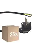 Mehrfachpackung 25x Noxion Power Versorgungskabel Schwarz - Schuko Europlug + Offene Enden - 3m - 3 pole 0,75mm2
